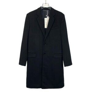 Mens Black Wool Overcoat 42 Made In Italy With Cupro Lining